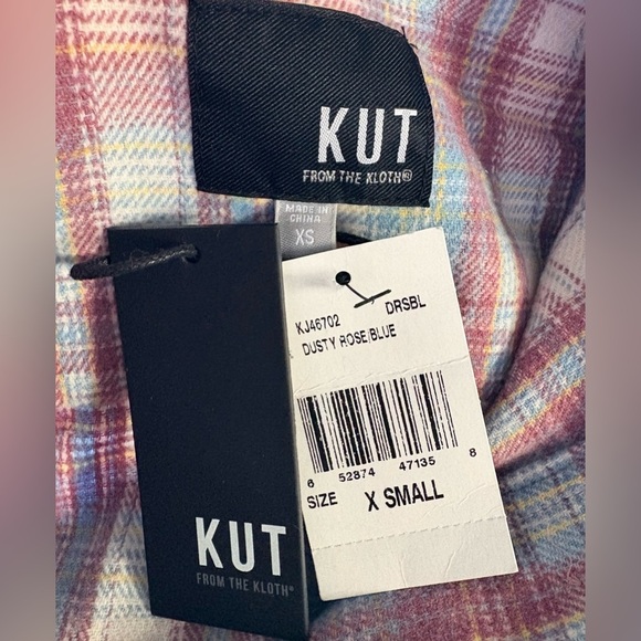 NEW w/TAGS Kut from the Kloth Magnolia Dusty Rose Blue Plaid Shirt Jacket XSmall - Picture 3 of 10